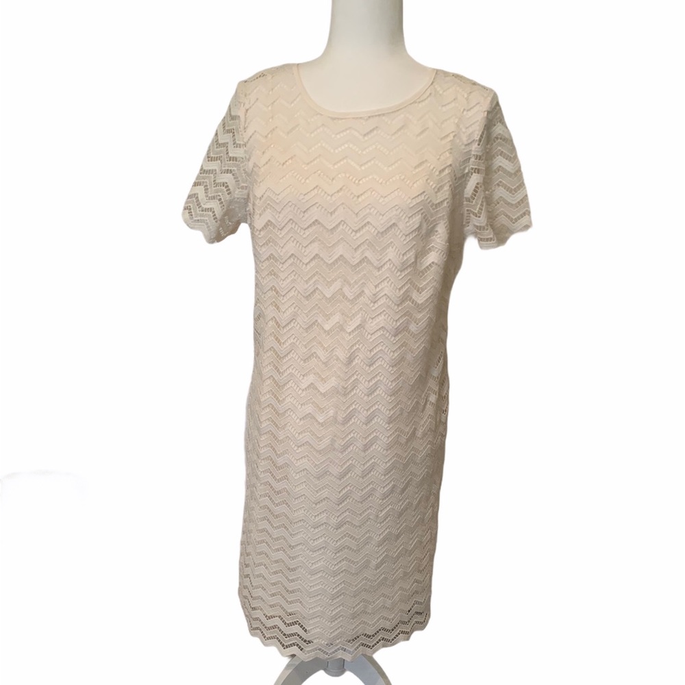 LOFT Cream Sheath Dress with Lace Overlay Size 8
